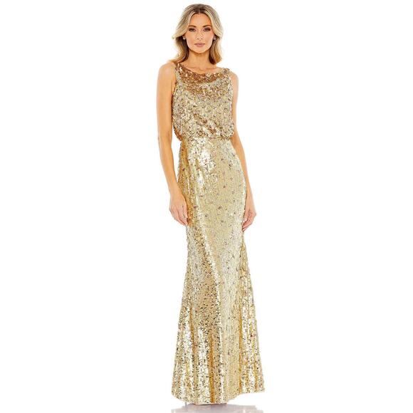 Mac Duggal 93645 Sequin Embellished Evening Gown Formal Gala Party Gold Sz 4